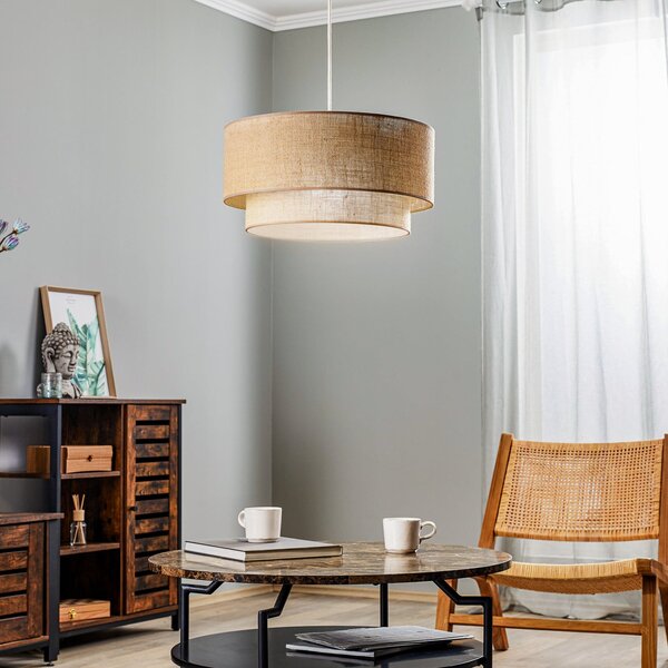 Duolla Lampă suspendată Boho, maro, Ø 45 cm, din material textil, reglabil, Maro / Rugină, Camera de zi / sufragerie, Țesătură / Textil, Casă de țară / Rustic