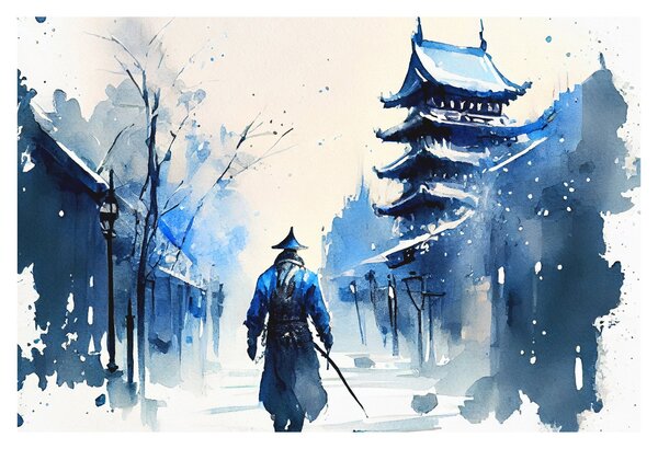 Tablou - Samurai, aquarel (90x60 cm)
