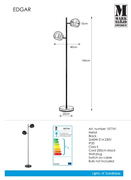 Markslöjd 107741 - Lampadar EDGAR 2xE14/40W/230V