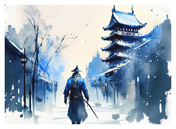 Tablou - Samurai, aquarel (70x50 cm)