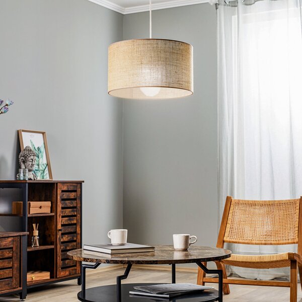 Duolla Lampă suspendată cilindrică din iută maro natural Ø40cm 1 bec., reglabil, Maro / Rugină, Camera de zi / sufragerie, Țesătură / Textil, Casă de țară / Rustic