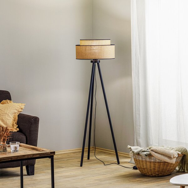 Duolla Lampadar Boho, maro/negru, material textil/metal, înălțime 145 cm, Maro / Rugină, Camera de zi / sufragerie, Țesătură / Textil, Casă de țară / Rustic, Tripod