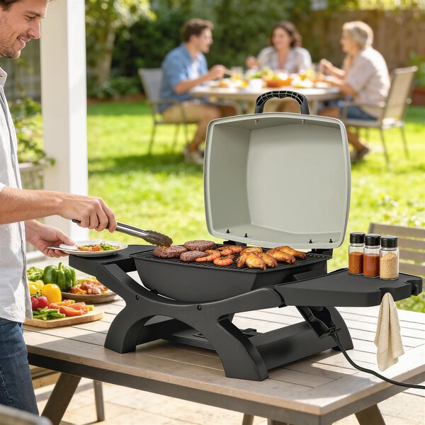 Outsunny barbecue electric 2300W, portabil de masă cu rafturi laterale, culoare negru. | Aosom Romania