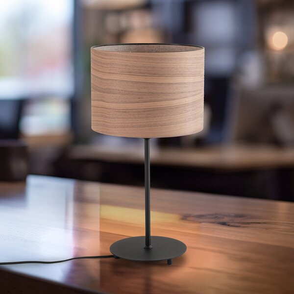 Envostar Lampă de masă din furnir nuc Ø 25cm, Lemn, Camera de zi / sufragerie, Lemn, Modern