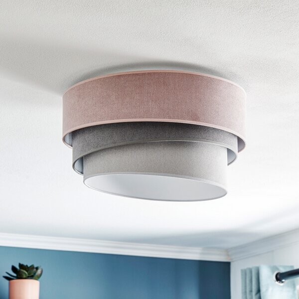 Duolla Plafonieră Pastell Trio Ø 45cm roz/gri/gri deschis, reglabil, Roz / Rosé, Camera de zi / sufragerie, Țesătură / Textil, Modern