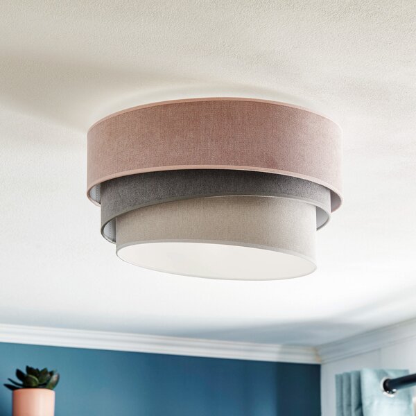 Duolla Plafonieră Pastell Trio Ø 45cm roz/gri/gri deschis, reglabil, Roz / Rosé, Camera de zi / sufragerie, Țesătură / Textil, Modern