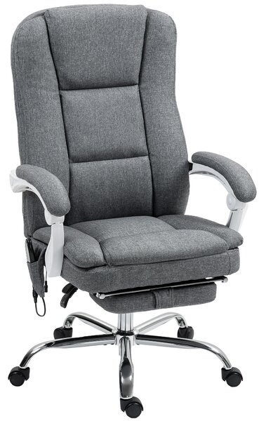 HOMCOM Scaun de Birou Masaj cu 6 Puncte, Încălzire și Suport pentru Picioare, Scaun Ergonomic Rabatabil Rotativ din Stofă Tip In Respirabil cu Telecomandă și Înălțime Reglabilă, Gri | Aosom Romania