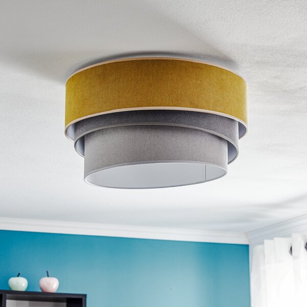 Duolla Plafonieră Pastell Trio Ø 45cm muștar/gri/gri deschis, reglabil, Galben, Camera de zi / sufragerie, Țesătură / Textil
