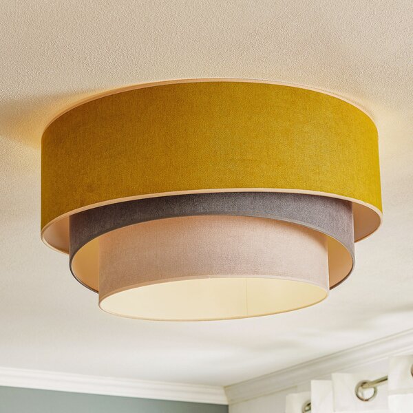 Duolla Plafonieră Pastell Trio Ø 60cm muștar/gri/gri deschis, reglabil, Galben, Camera de zi / sufragerie, Țesătură / Textil, Viața tânără