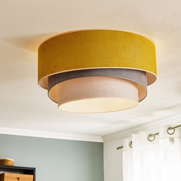 Duolla Plafonieră Pastell Trio Ø 60cm muștar/gri/gri deschis, reglabil, Galben, Camera de zi / sufragerie, Țesătură / Textil, Viața tânără
