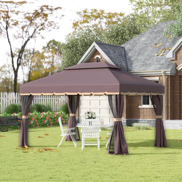Outsunny Foisor Gradina pliabil cu Plasa de tantari si Acoperis dublu,3x4m Cafeniu | Aosom Romania
