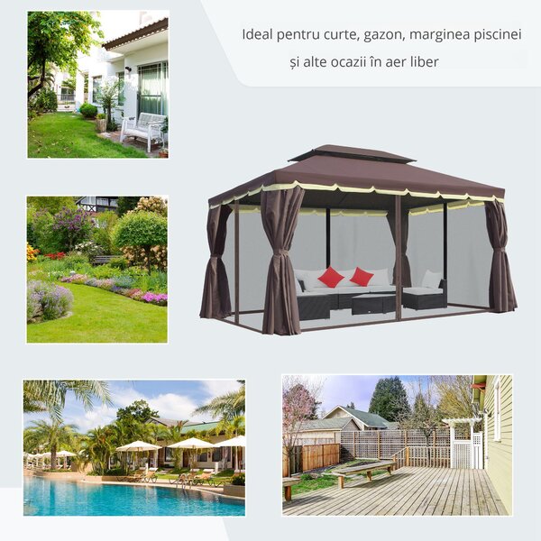 Outsunny Foisor Gradina pliabil cu Plasa de tantari si Acoperis dublu,3x4m Cafeniu | Aosom Romania