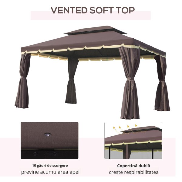 Outsunny Foisor Gradina pliabil cu Plasa de tantari si Acoperis dublu,3x4m Cafeniu | Aosom Romania