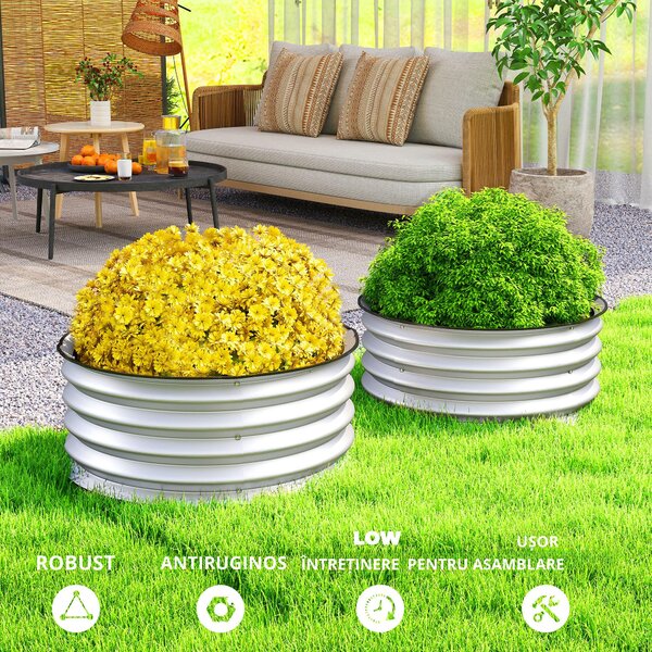 Outsunny Set 2 Paturi Înălțate de Gradină, Jardiniere Exterior cu Margine Protecție, Ideal pentru Flori și Legume, Design Ergonomic | Aosom Romania