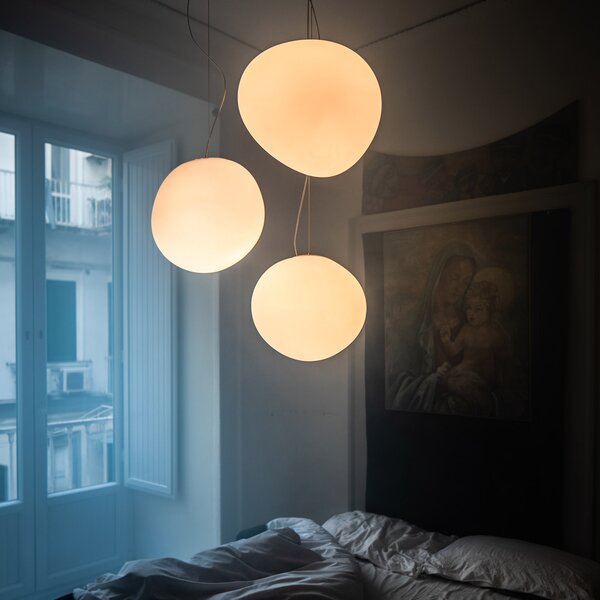 Lustră Pendul Foscarini, Gregg grande, reglabil, Alb, Camera de zi, Sticlă, Design