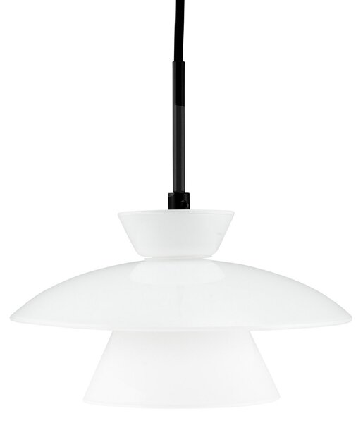 Dyberg Larsen Lampă suspendată din sticlă Valby, Ø 20cm, reglabil, Alb, Camera de zi / sufragerie, Sticlă, Scandinavă