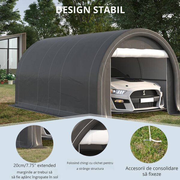 Outsunny Șopron Auto, Cort de Depozitare Portabil de Mare Capacitate cu Ușă, Copertina PE Anti-UV pentru Mașină, Barcă, Motocicletă, 3x5 m, Gri