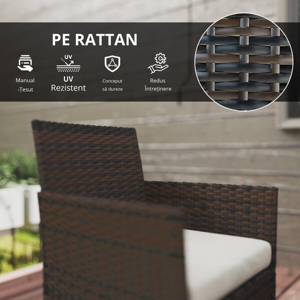 Outsunny Set Mobilier de Grădină din 4 Piese cu Canapea, 2 Fotolii și Măsuță de Cafea, 102x58x82 cm, Maro | Aosom Romania