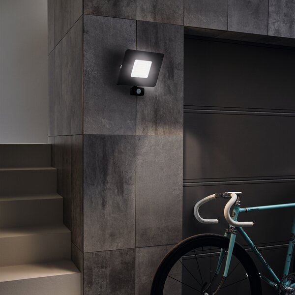 EGLO Proiector LED exterior Faedo 3, senzor, negru, 50W, Negru, Metal, Modern