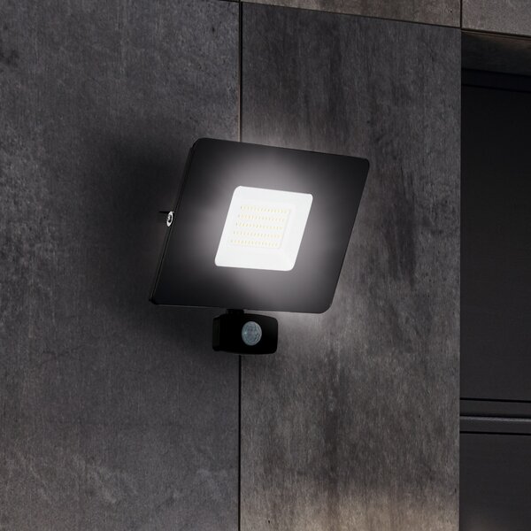 EGLO Proiector LED exterior Faedo 3, senzor, negru, 50W, Negru, Metal, Modern