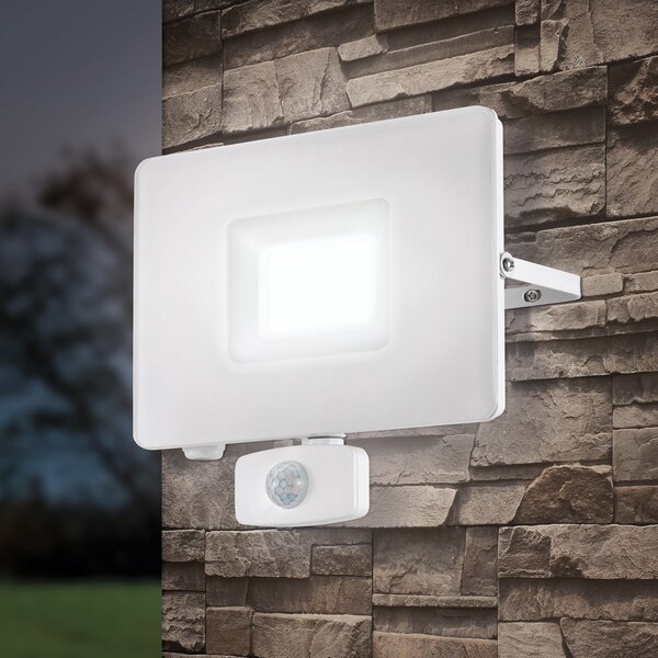 EGLO Proiector LED exterior Faedo 3 cu senzor, alb, 50W, Alb, Metal, Modern