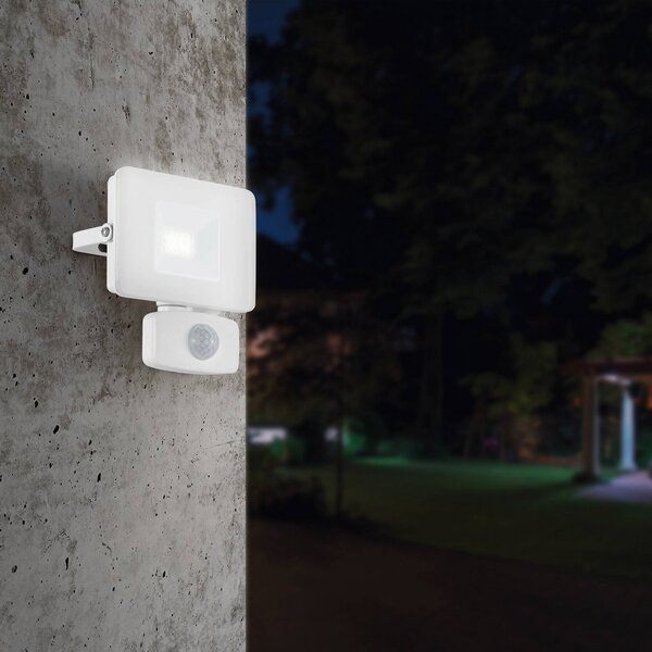 EGLO Proiector LED exterior Faedo 3 cu senzor, alb, 10W, Alb, Metal, Modern