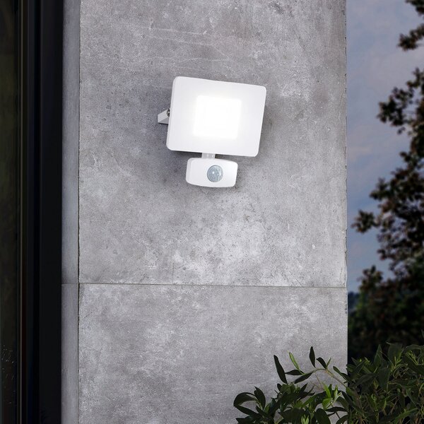 EGLO Proiector LED exterior Faedo 3 cu senzor, alb, 20W, Alb, Metal, Modern