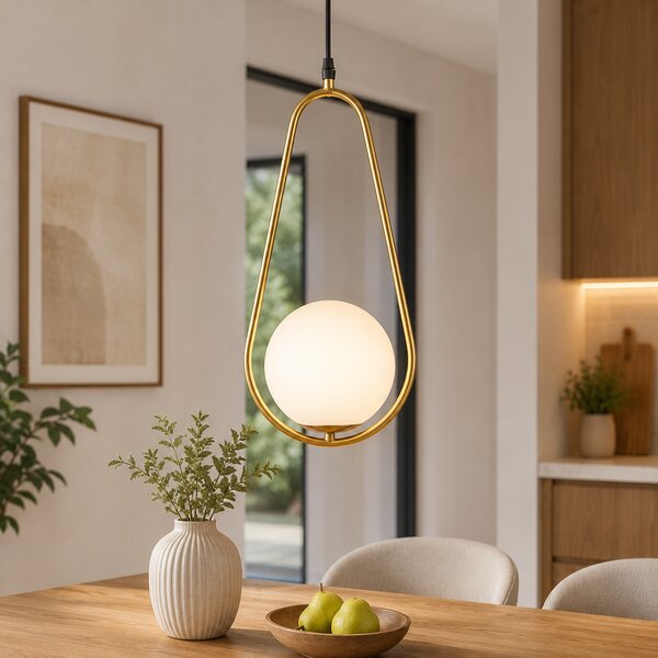 Pendul Nuli Erste Auriu 140x20x40cm 40W E14 - Corp Iluminat Modern Metal și Sticlă Elegant pentru Dining sau Dormitor, Înălțime Reglabilă 1.5m