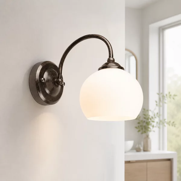 Aplica Ramona Wenge 23x19cm - Corp Iluminat Perete Metal Sticla Alba E27 60W, Design Modern Elegant pentru Hol Dormitor, Ambient Cald si Rafinat