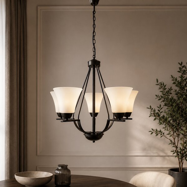 Lustra Midnight Negru Alb 100x60 cm 5 surse E27 40W Corp Iluminat Modern Metal Sticla Design Elegant Living Dining Atmosfera Ambientala Premium