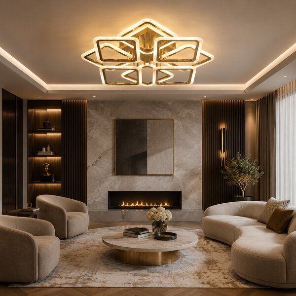 Lustră LED ERSTE Veil 115W Auriu 3CCT 10925lm Dimabilă - Corp Iluminat Interior Modern Luxos pentru Living Open-Space sau Dining cu Tavan Înalt
