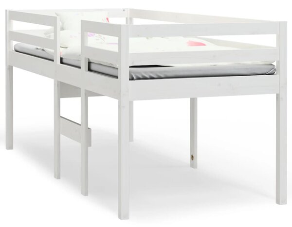 Pat înalt de dormitor, alb, 90x200 cm, lemn masiv de pin