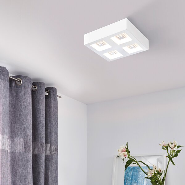 EGLO Ferreros plafonieră LED, patru surse, Alb, Camera de zi / sufragerie, Metal, Modern