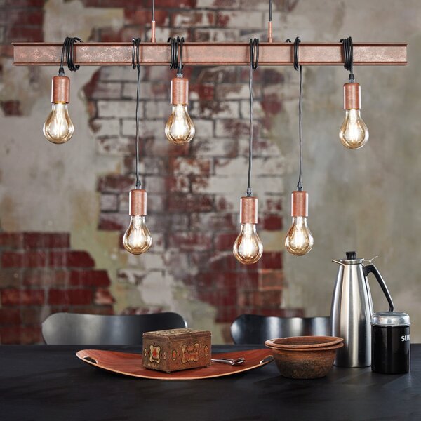 EGLO Townshend 4 lampă suspendată în maro închis, reglabil, Maro / Rugină, Camera de zi / sufragerie, Metal, Design industrial
