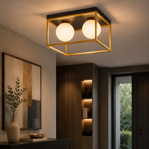Lustra Erste Luma 420x280x225mm Negru Auriu 2xE27 Corp Iluminat Modern Art Deco pentru Living si Dormitor Pendul Design Premium Lux Elegant IP20