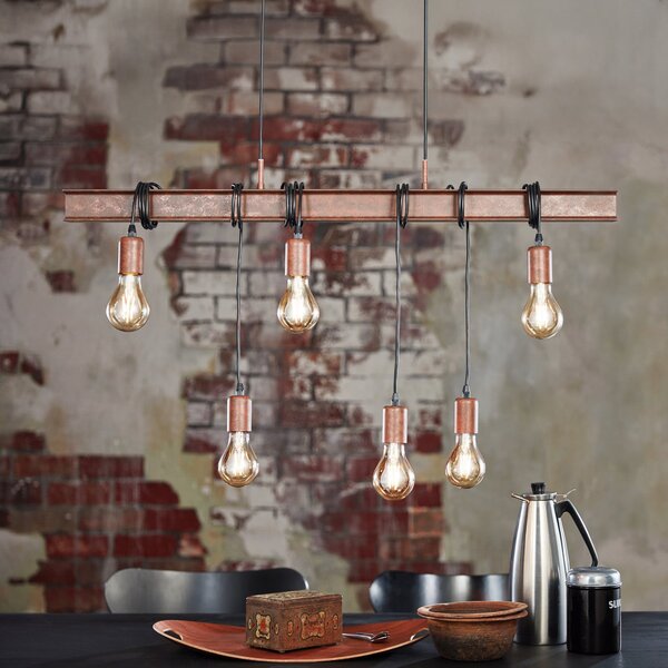 EGLO Townshend 4 lampă suspendată în maro închis, reglabil, Maro / Rugină, Camera de zi / sufragerie, Metal, Design industrial