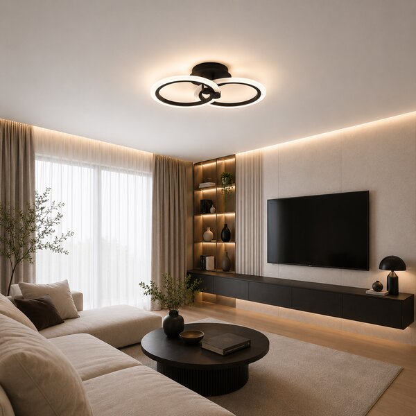 Aplica LED Erste Pearl 30W Negru Mat, Design Modern 410x250x115mm, 3CCT Temperatura Reglabila, Iluminat Decorativ cu Telecomanda pentru Interior