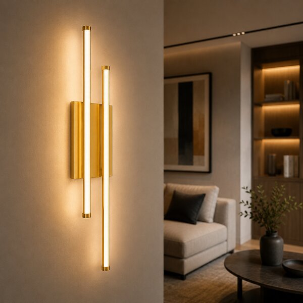 Aplică LED ERSTE Flame 30W Auriu 505x100x50mm, 2850lm, 3CCT Dimabilă, Corp Iluminat Perete Modern, Design Luxos, Ideală Living, Hol, Dormitor