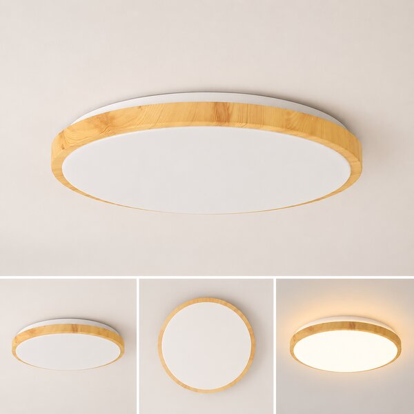 Plafoniera LED Erste Woody 45W 50cm, Design Modern Aspect Lemn, 3CCT 3000K-6000K, Corp Iluminat Elegant pentru Living, Dormitor, Eficienta 500mm