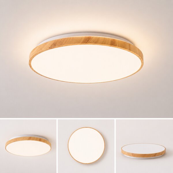 Plafonieră LED Woody Erste 68W, Diametru 590mm, Design Lemn Modern, 3CCT 3000K-6000K, Lampă Tavan Ideală pentru Living, Birou sau Dining Premium