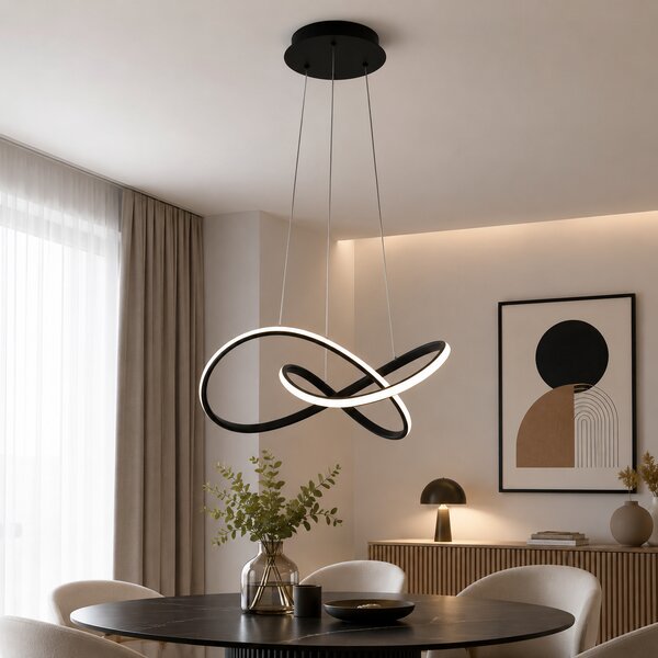 Pendul LED Erste Libra 55W 3410lm 3CCT Negru Mat Ø500mm, Lustră Modernă Minimalistă Reglabilă 1500mm, Corp Iluminat Dining Living Premium Design