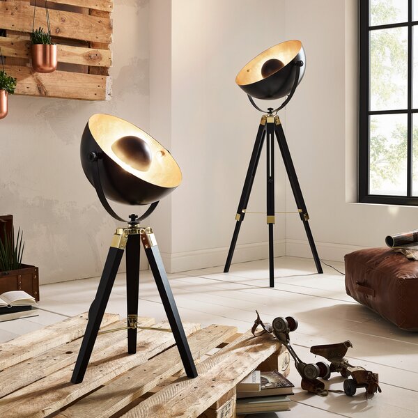 EGLO Covaleda lampadar, trepied, negru/auriu, Negru, Camera de zi / sufragerie, Lemn, Modern