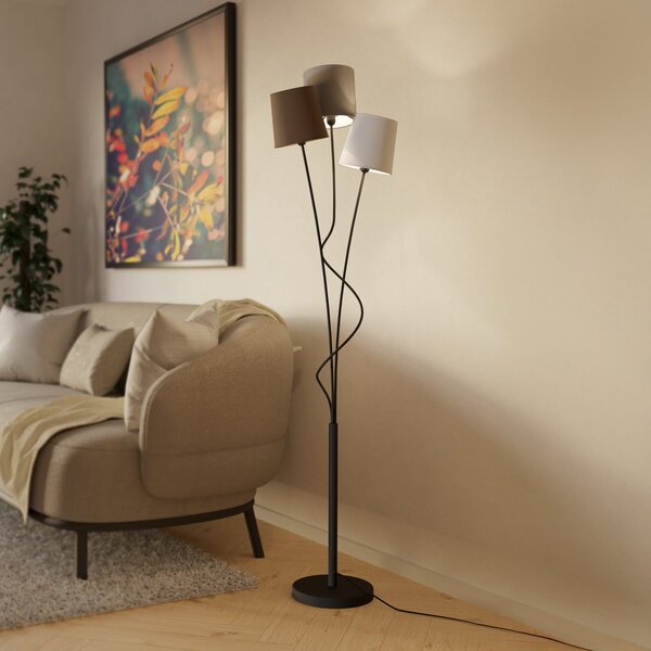 EGLO Maronda lampadar cu trei abajururi textile, Negru, Camera de zi / sufragerie, Metal, Modern