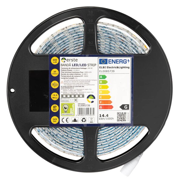 Banda LED Erste 24V 5m 14.4W/m Lumina Calda 3000K IP65 Rezistenta la Umiditate - Iluminat Ambiental Premium pentru Baie, Terasa si Dormitor