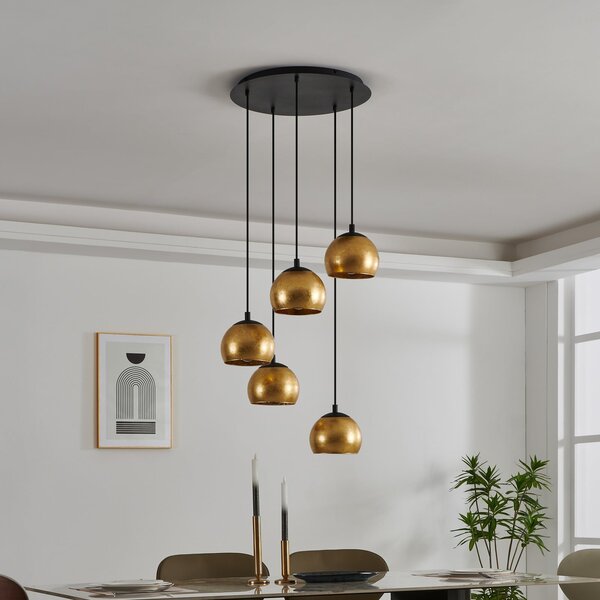 EGLO Albaraccin 5 lampă suspendată abajururi, aurie, reglabil, Negru, Camera de zi / sufragerie, Metal