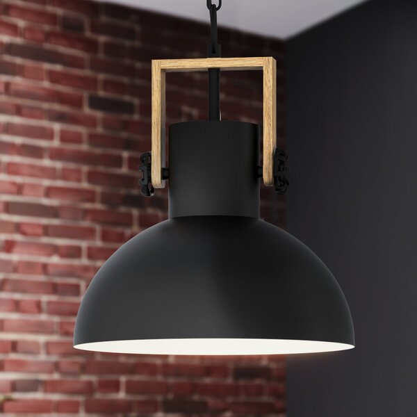 EGLO Lubenham lampă suspendată cu abajur metalic, reglabil, Negru, Camera de zi / sufragerie, Metal, Design industrial