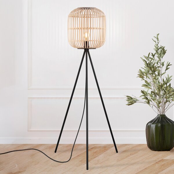 EGLO Bordesley lampadar trepied cu abajur din lemn, Lemn, Camera de zi / sufragerie, Lemn, Scandinavă, Tripod