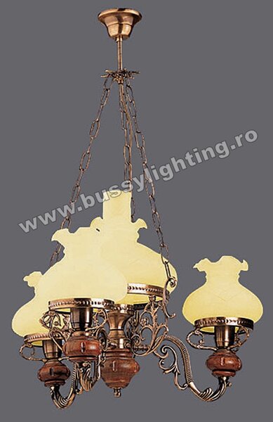 Lustra Aladdin cu 3 Brate, Rustic, Bronz Antic, Lemn, Abajur Crem - Bussy Lighting 2007-62-20A