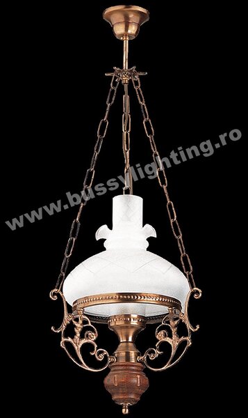 Lustra Aladdin cu Diam 32 cm, Rustic, Bronz Antic, Lemn, Abajur Alb - Bussy Lighting 2006-62-20B