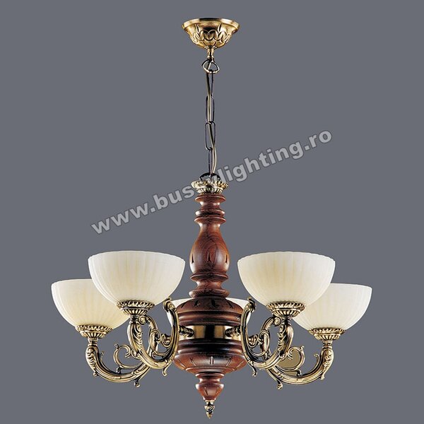 Lustra Luna cu 5 Brate, Rustic, Bronz Antic, Lemn, Abajur Crem - Bussy Lighting 2011-62-05